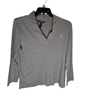 Ralph Lauren Women’s Light Gray V-Neck Long Sleeve Size XL